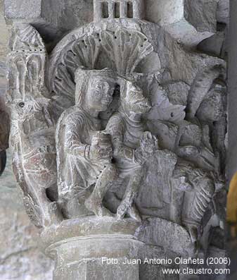 Capitel con la representacin de la Epifana en el claustro de Sant Pere de Galligans (Girona)