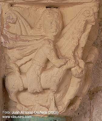 Sansn desquijando al len de la portada de la iglesia de San Martn de Mio de San Esteban